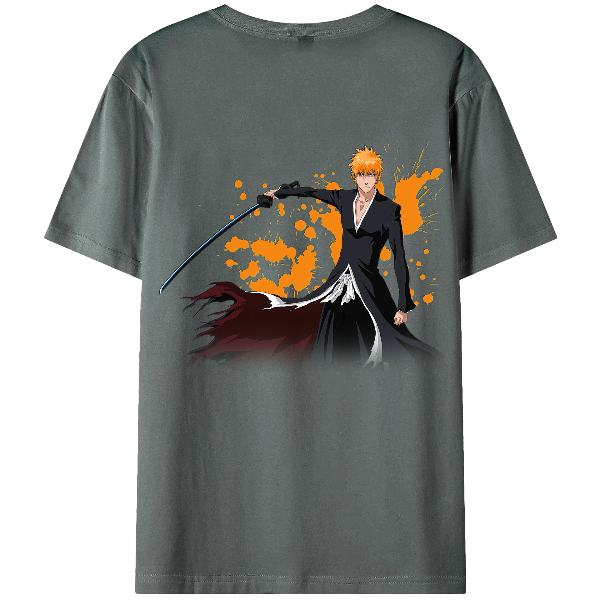 （画像用） ブリーチ 黒崎一護（くろさき いちご）BLEACH Kurosaki Ichigo 綿100％ メンズ半袖Tシャツ（バックプリント） 通気性